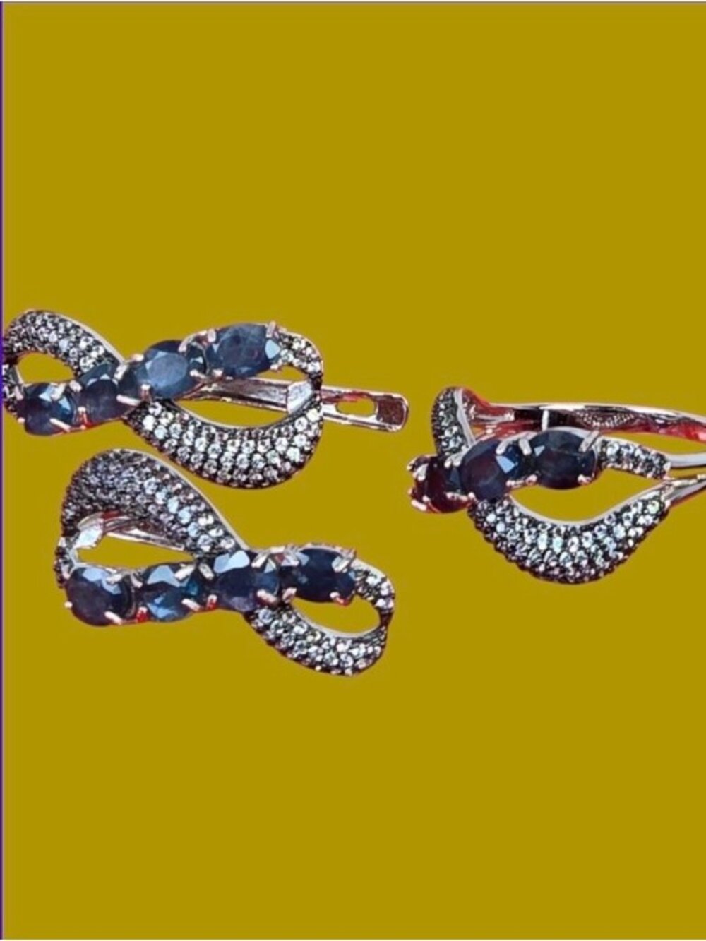 925 Sterling Silver Earrings & Ring Set With Natural Blue Sapphire